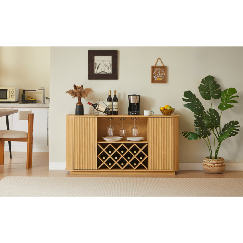 Modern Wavy Curve Sideboard-Multifunctional storage cabinet with wine rack and glassware holder