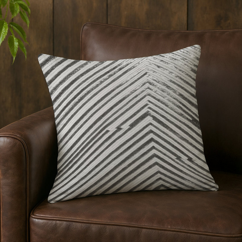 Coussin décoratif intérieur et extérieur à rayures diagonales, Ardoise / ivoire, Carré 20 po