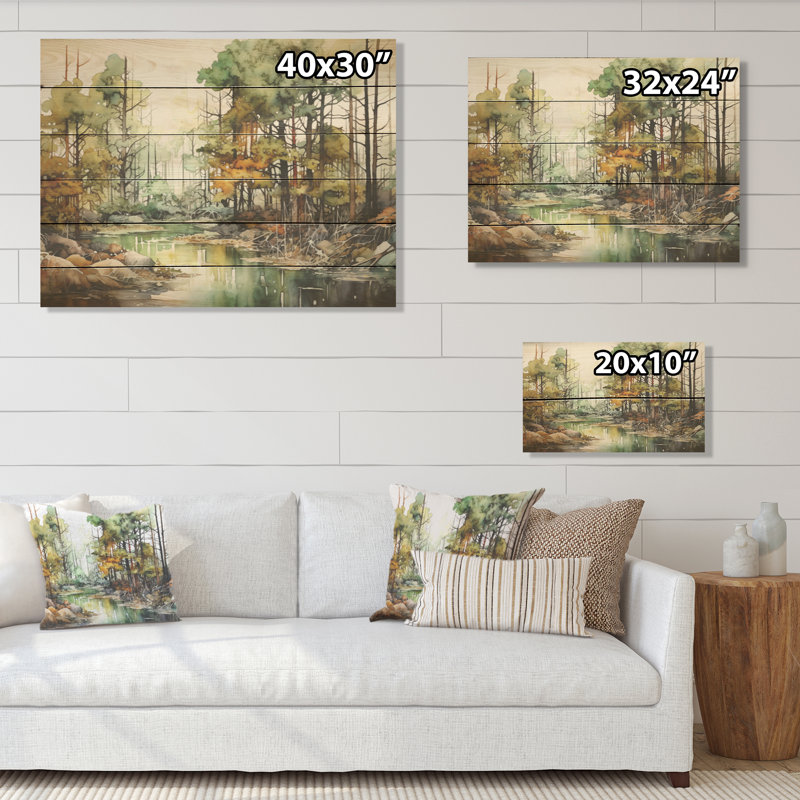 Encre alcoolisée, paysage de forêt - Art mural en bois sur bois de pin naturel, H 10 po x l 20 po