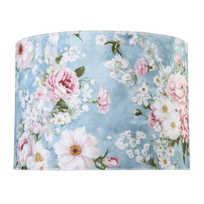 18 cm H Drum Velvet Lamp Shade ( No Direct Attachment Method ) in Blue