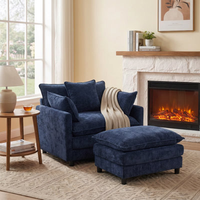 Fauteuil d'appoint rembourré en chenille de 39,4 po, fauteuil de lecture pour chambre à coucher, fauteuil club 39,4 po