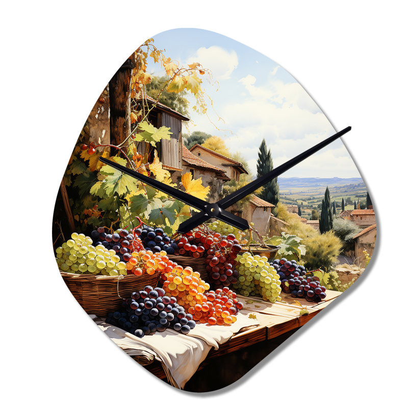 Pendaray Vineyard Harvest Symphony II - Vineyard Unique Shape Metal Clock, Traditional Asymmetrical Wall Clock Print, Small