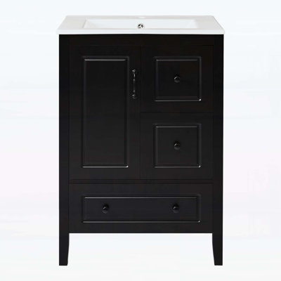 Meuble-lavabo rétro 24 po avec lavabo, tiroirs à fermeture en douceur, armoire et poignées en métal