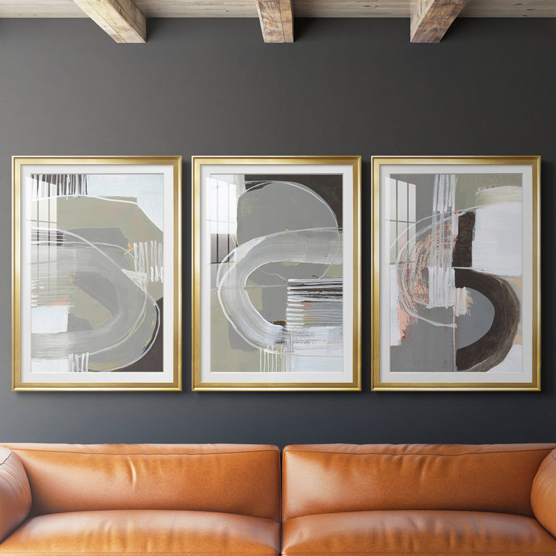 Arching Neutrals I - Impression personnalisée de qualité supérieure avec cadre mat - 3 pièces, H 30 po x l 63 po, Doré