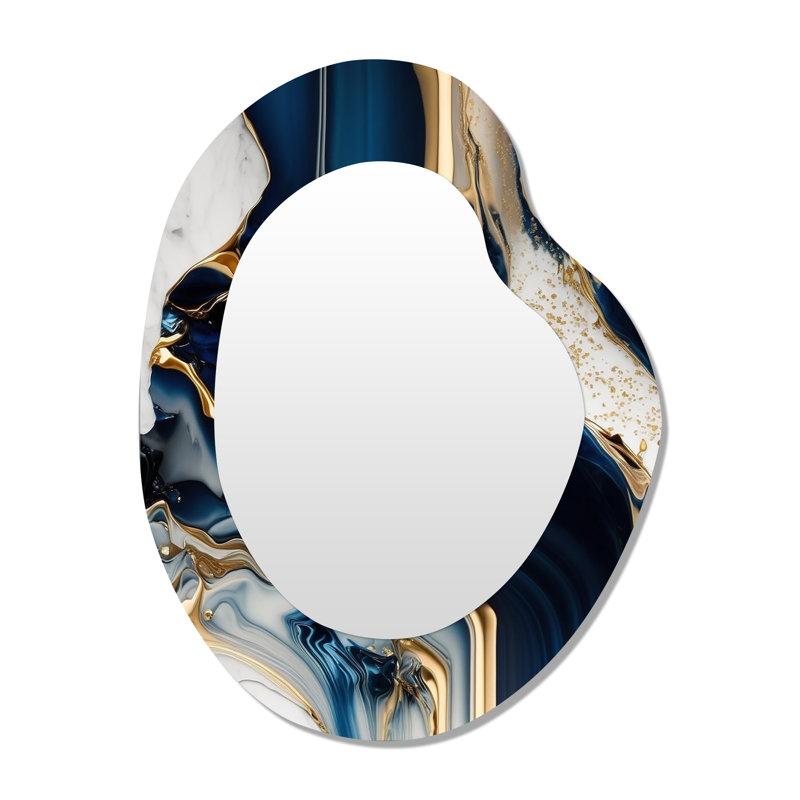 «Abstract Geode Waves Blue V» - Grand miroir mural moderne abstrait irrégulier à formes 3D