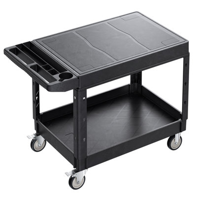 Chariot utilitaire, capacité de charge de 250 kg, chariot de service de 94 x 65 cm, chariot utilitaire robuste en plastique à deux étagères avec roues pivotantes à 360° (dont 2 avec freins), idéal pour le garage, le nettoyage et l'entrepôt.