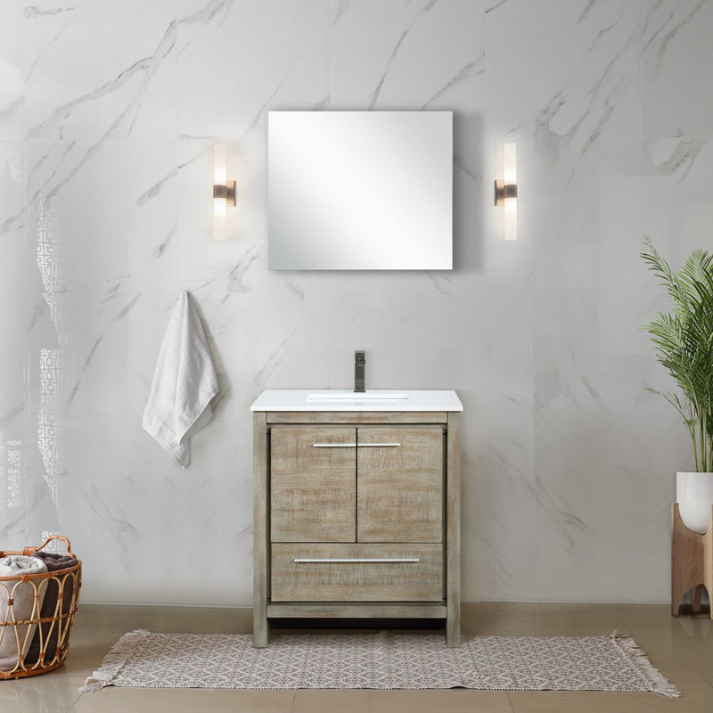 Lafarre 24" W x 20" D Single Vanity, 18" Mirror & Gun Metal Faucet, Navy Blue, White Cultured Marble