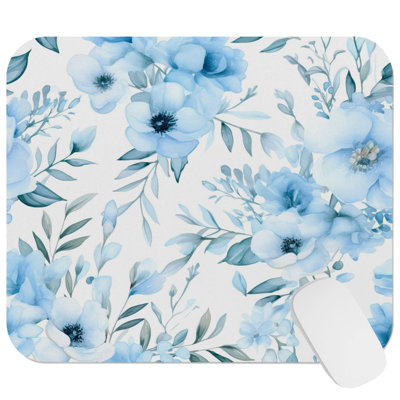 Floral Blue Flower Modern Cottagecore Pattern VI Flowers Modern Cottage Gaming Cute Office Laptop Desk Pad Gift Mat Square Rectangle Non-Slip Mousepad