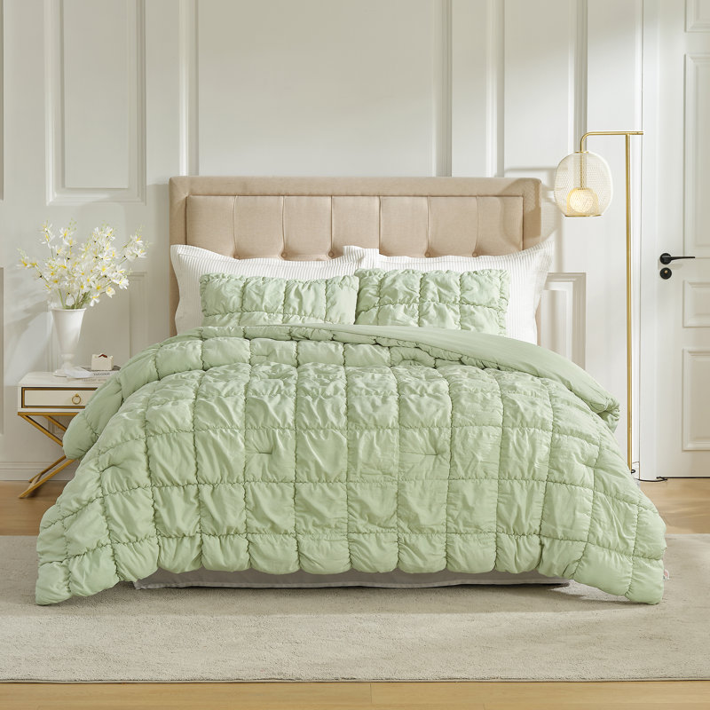 Ensemble d'édredon texturé Amélie Home, 3, Édredon grand + 2 taies d'oreiller standard, Vert