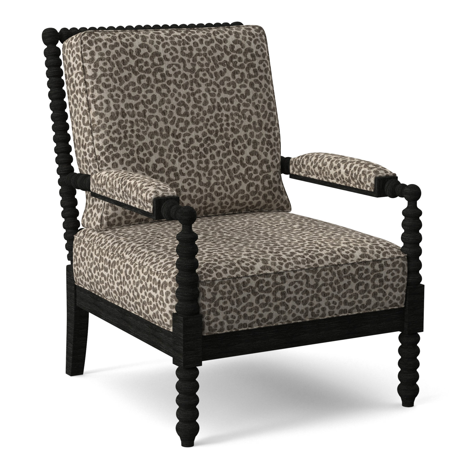 Jamilla Armchair, Antique Black Finish, Light Blue and White Stripe; 0256-54