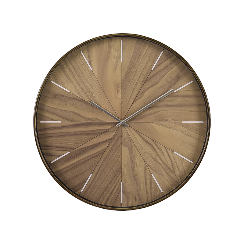 Zindel Round Light Brown Face Brown Frame Contemporary Modern 20" Wall Clock