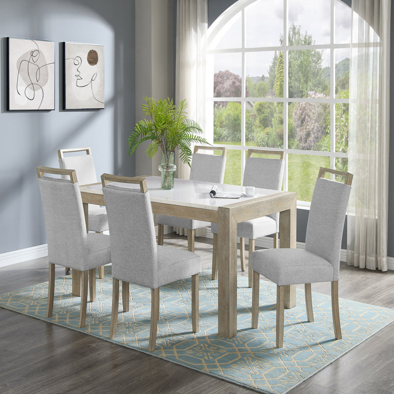 Ensemble de salle à manger 7 pièces Table de salle à manger en marbre véritable blanc de style contemporain