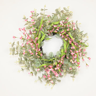 22" Artificial Farmhouse Blossom Wildflower Eucalyptus Lavender Berry Floral Front Door Wreath