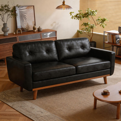 Canapé 65 po 2 places aspect cuir Mid-Century