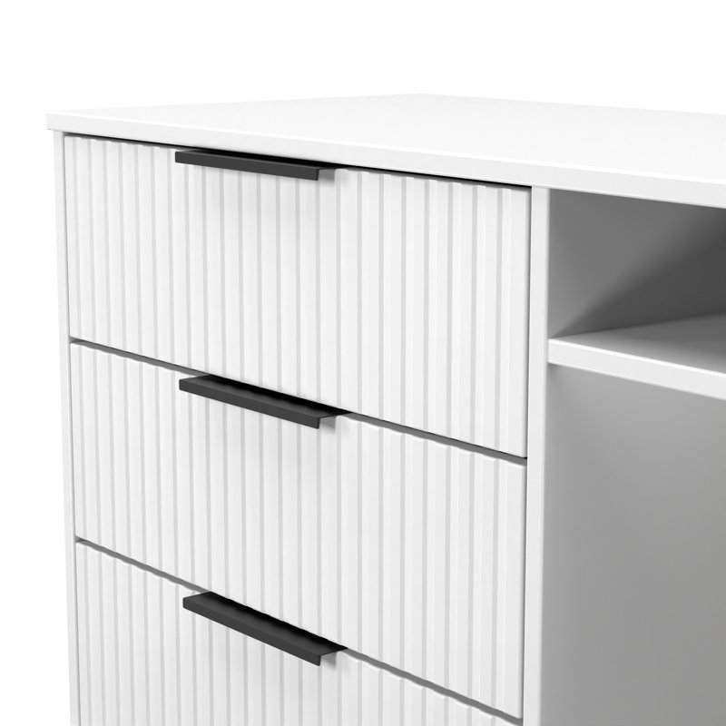 Fluted 3 Drawer TV Unit, White