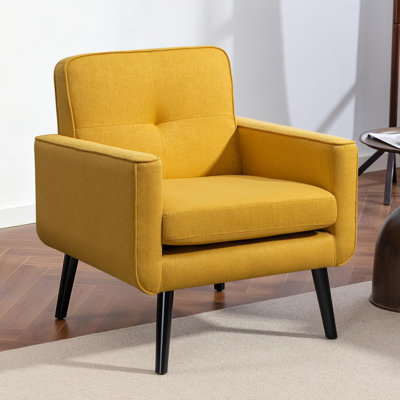 Chaise d'appoint Cottle Mid Century, chaises de salon en tissu avec cadre en bois, fauteuil de lecture confortable avec dossier confortable pour appartement, salon, chambre à coucher, salle d'attente, petit espace, coin, jaune
