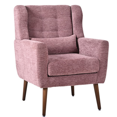 Mid Century Purple Lounge Chair For Living Room And Office, Ergonomic Comfort, Throw Pillow, Chenille, Wood Legs, 24.21" Package Width Modern Reading Room, Design, Accent Chair, Wood, Removable Lumbar