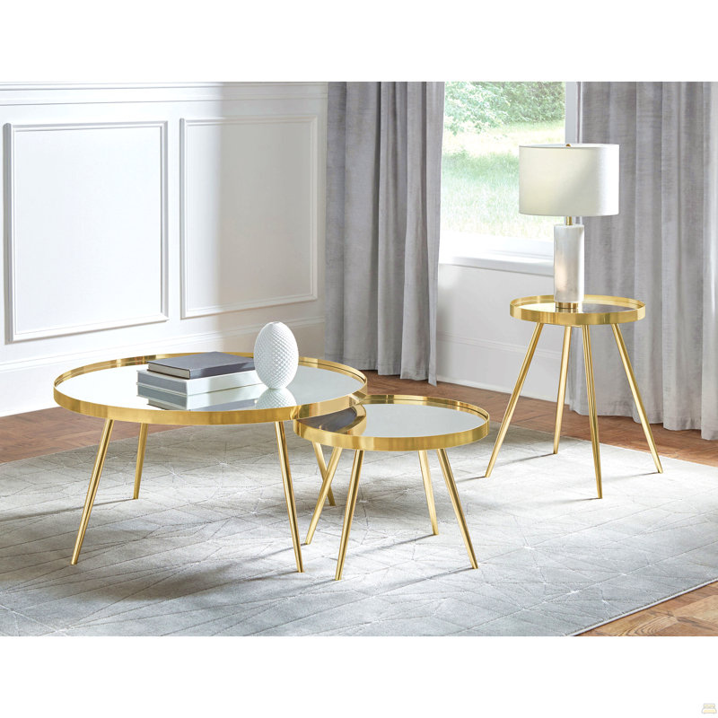 Ensemble de table basse et de table d'appoint 3 pièces Lymon Gold