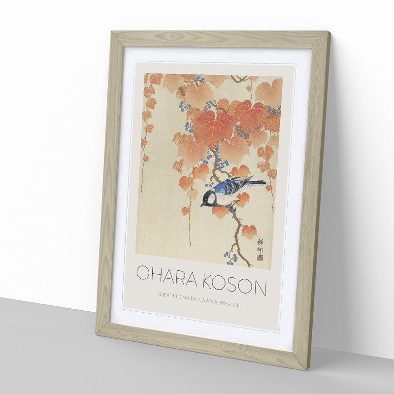 Great Tit On A Paulownia Branch by Ohara Koson - Single Picture Frame Print, 36cm H x 27cm W x 2cm D, Oak Framed