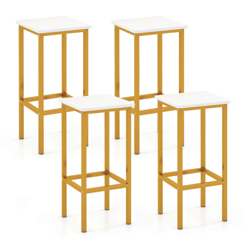 4 Pcs 26"bar Stool Set With Metal Frame Footrest Backless Counter Height Stool