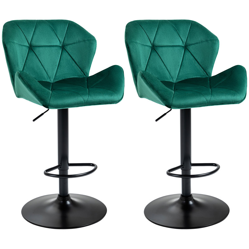 HOMCOM Bar Stools Luxurious Velvet-Touch Footrest Swivel Set Of 2, Green