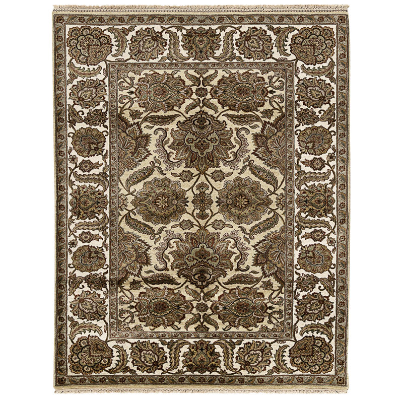 Tapis doré et ivoire de haute qualité noué à la main