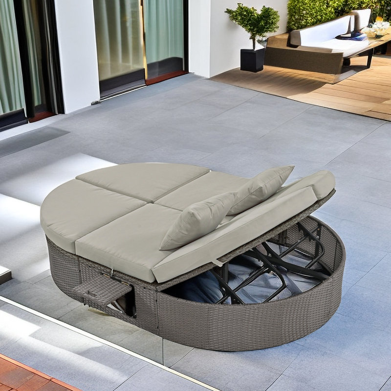 Yvoire 78.7 " W Curved Wicker Patio Daybed with Cushions, Gray