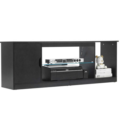 Modern Glass Shelf TV Stand For Tvs Up To 65 In, Minimalist Design With Adjustable Storage And Multi-Mode Lighting