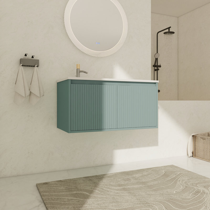 Meuble-lavabo simple 35,83 po avec plateau en résine Caytie