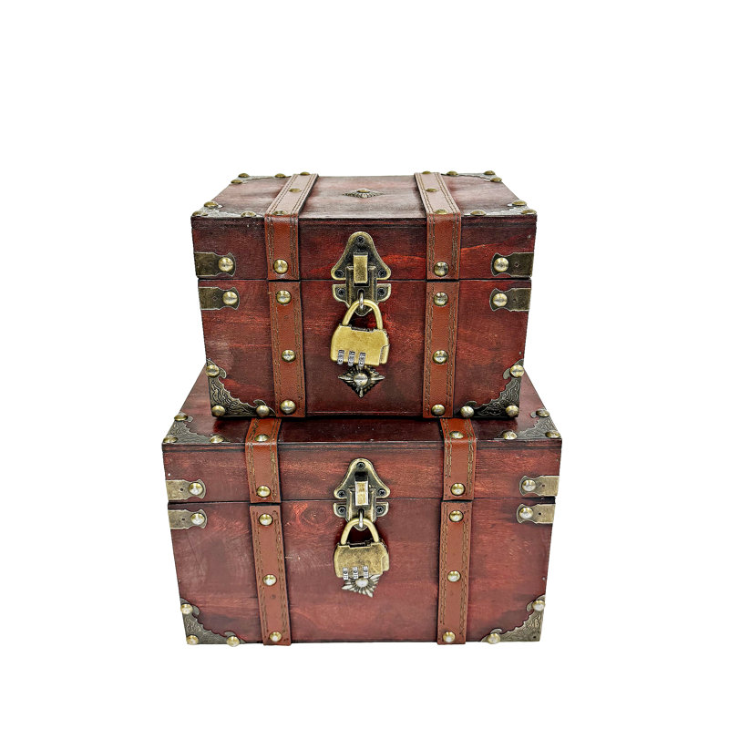Wooden Treasure Box Set With Lock, Brown