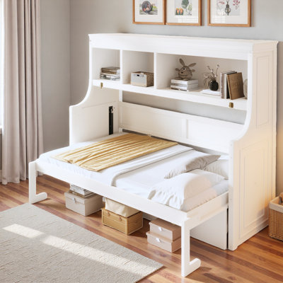 Lit escamotable intégré avec bureau et tablettes de rangement