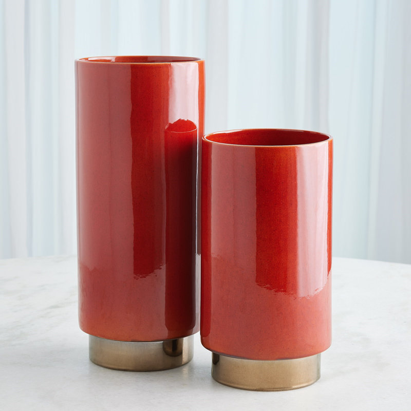 Rolo Vase-Sm, Overall Height-  16.50", Red