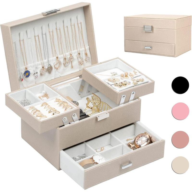 Organisateur de boîte à bijoux, boîtes à bijoux, boîte-cadeau à 3 couches pour Noël, Saint-Valentin, anniversaire