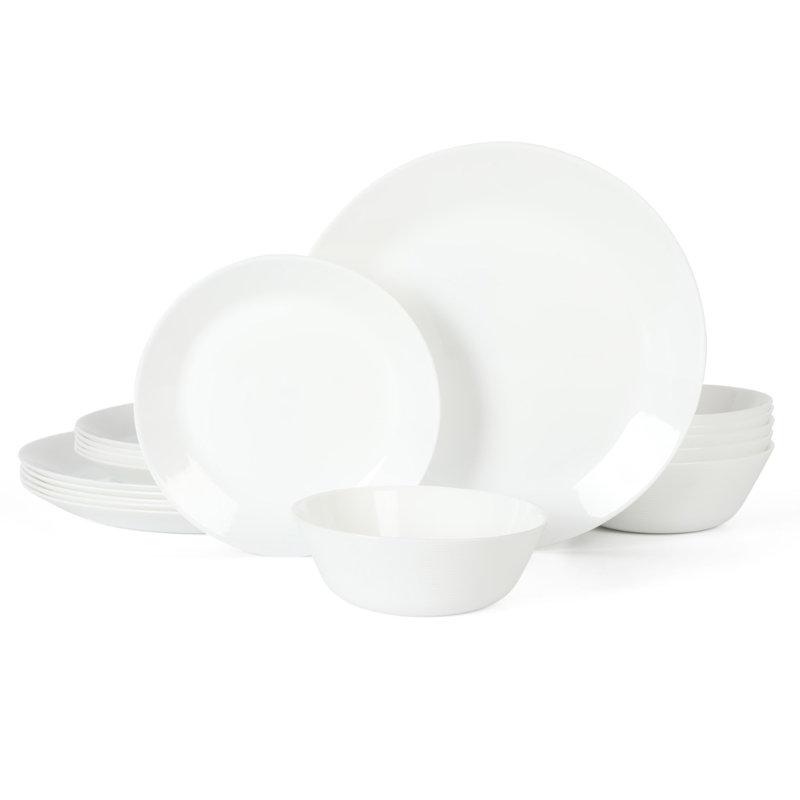 White Round Glass Dinnerware Set for 6