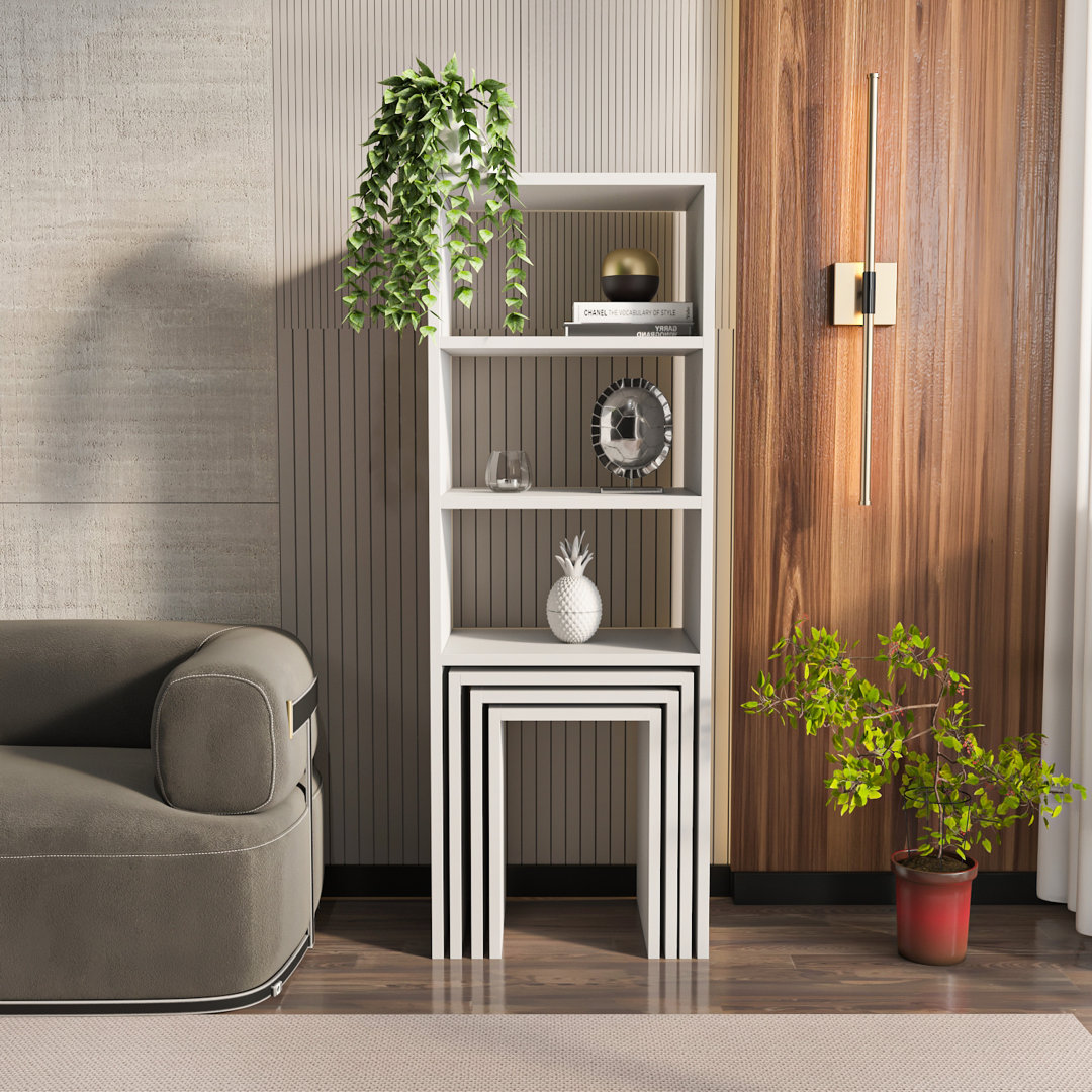 Melo 121cm H x 43.6cm W Bookcase with 3 Pieces Coffee Table Set