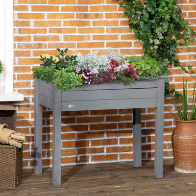 Lit de jardin en bois surélevé de 34 po x 18 po à 30 po avec pieds, gris foncé - Boîte à fleurs auto-drainante pour jardin, patio, balcon, jardinage, légumes, herbes, légumes, fleurs et jardins fleuris