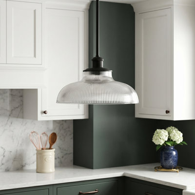 1-Light Clear Ribbed Glass Bowl Pendant Light