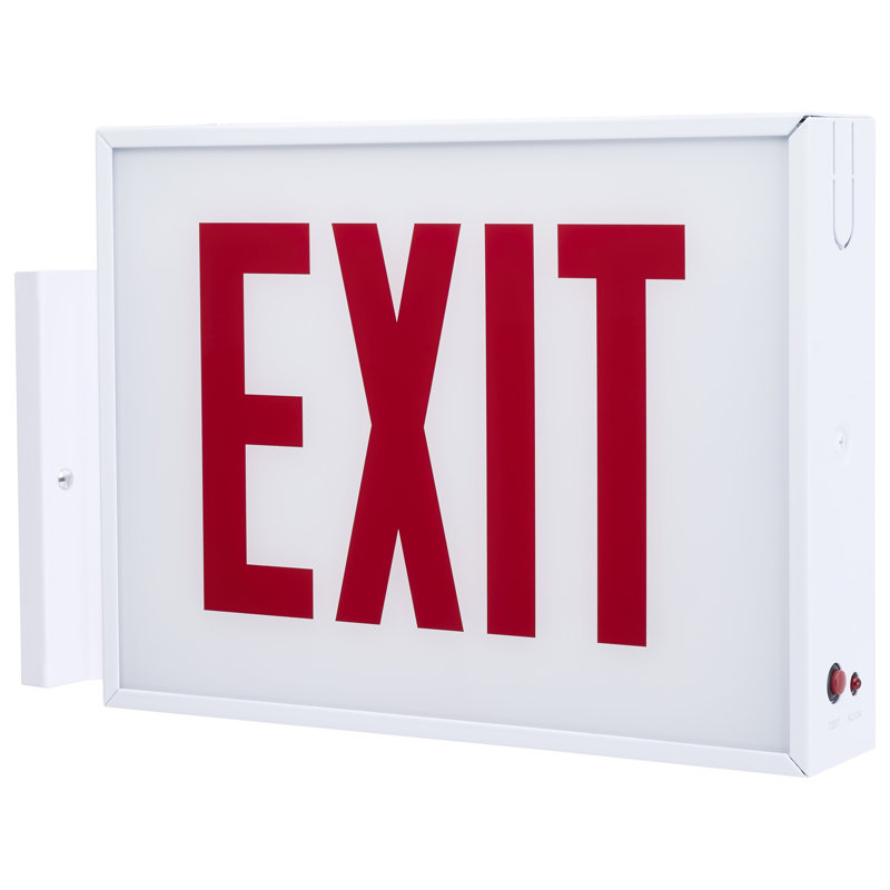 Panneau de sortie homologué Chicago, boîtier blanc, 120-277 V, alimentation de secours 90 min, montage en surface sur simple face, compatible avec une télécommande
