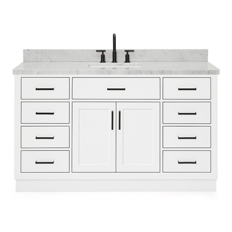 Tidworth Solid Wood Single Bathroom Vanity with 1.5'' Carrara Marble Top, Rectangular, White