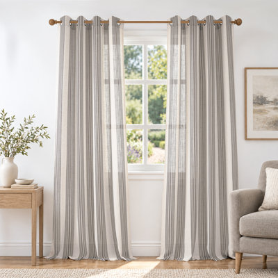 Semi Sheer Grommet Linen Chris Stripe Patterned Curtains
