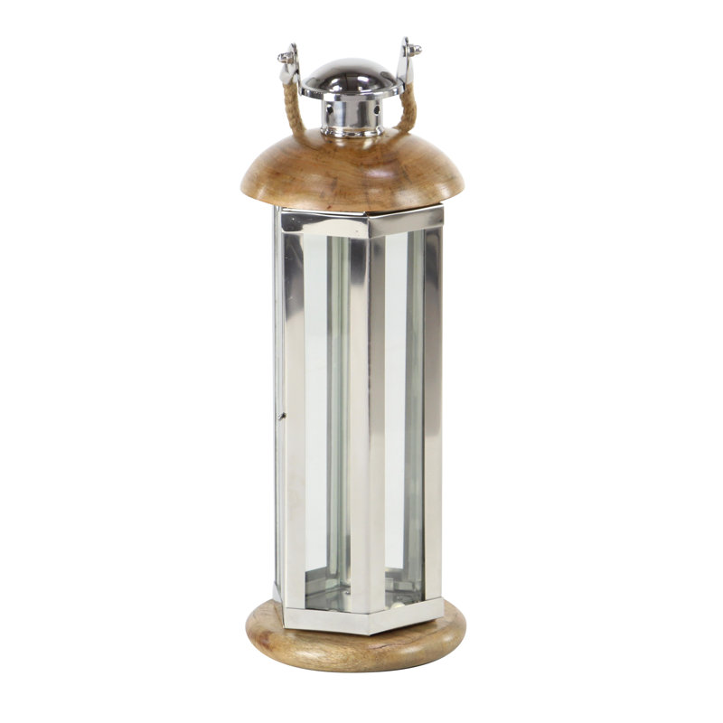 Wood Tabletop Lantern, 16" H x 6" W x 6" D