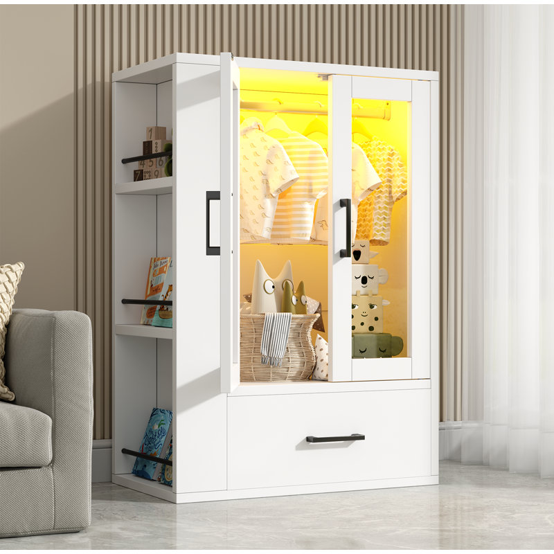 724B701E4ED84F4994E707E54CE2BF93 avec lumière DEL, armoire de rangement blanche pour vêtements pour enfants avec portes