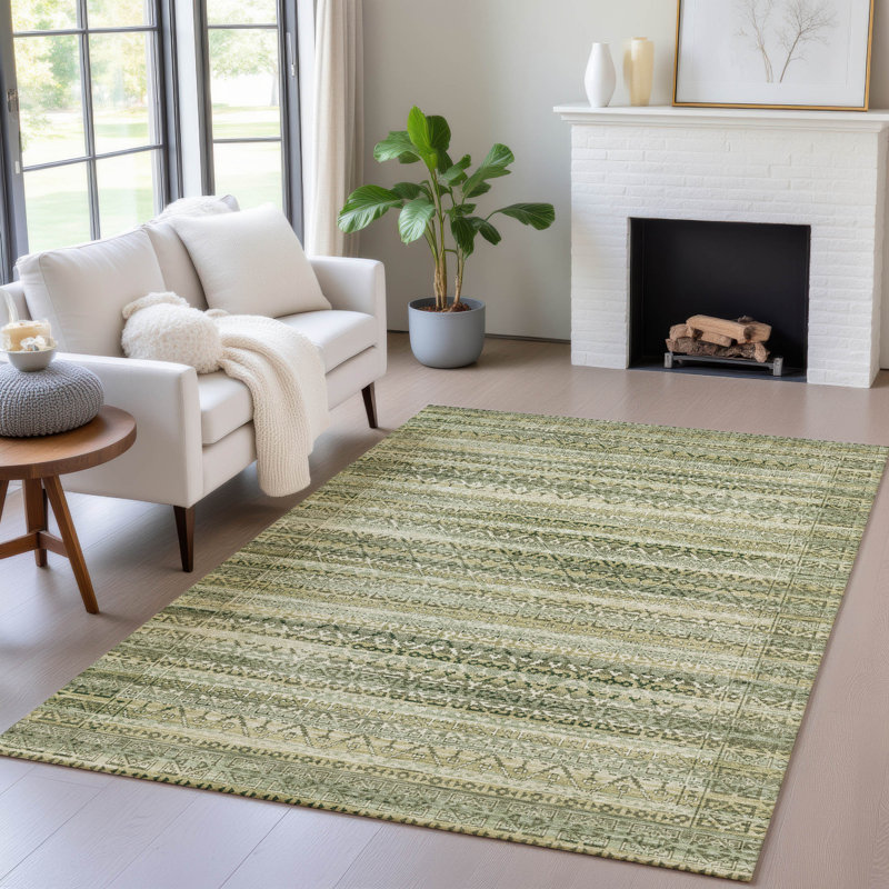 Tapis vert intérieur / extérieur lavable à la machine Xhevrie, Rectangulaire 3 pi x 5 pi