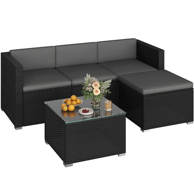 Rattan Patio Furniture Set All Weather Garden Lounge Set with Cushions, Grey