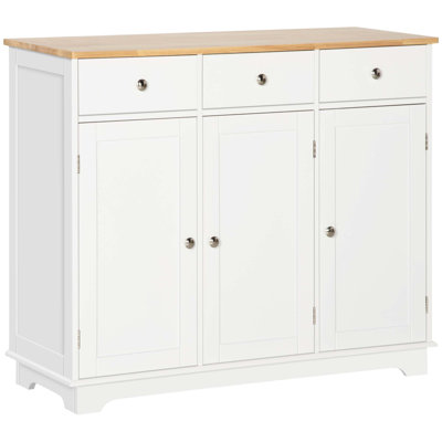 Modern Solid Wood Countertop Sideboard With 3 Drawers, Doors, And Adjustable Shelf For Kitchen Storage And Coffee Bar