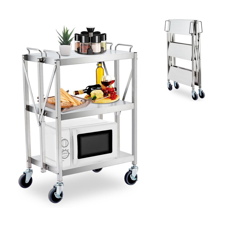 3-tier Foldable Service Carts With Wheels