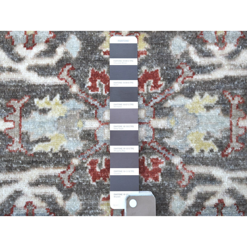 Tapis oriental rond en laine brillante noué à la main 4 pi x 4 pi Peshawar gris foncé avec motif Heriz 2DE401FA5FA64C8784390CECCC9A4921