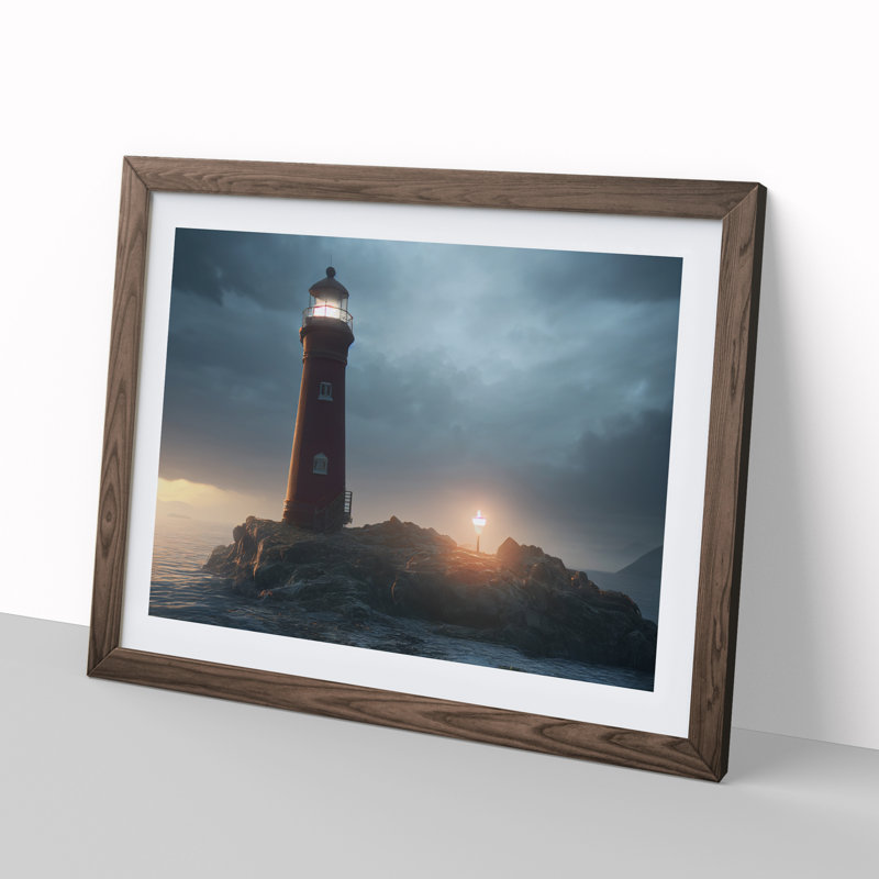 Showstopping Lighthouse - Single Picture Frame Print, 34cm H x 46cm W x 2cm D, Walnut
