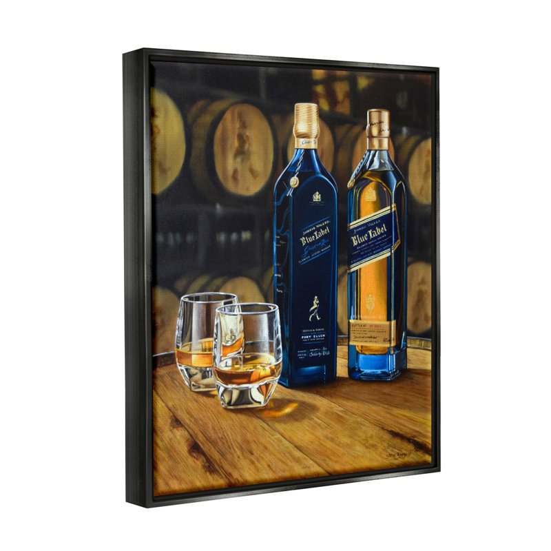 Verre à whisky nature morte, Cadre flottant noir de jais, H 21 po x l 17 po x P 1,7 po