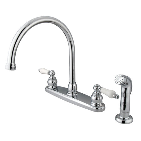 Kingston Brass Vintage Two-Handle 4-Hole 8" Centerset Kitchen Faucet with Side Sprayer, Polished Chrome